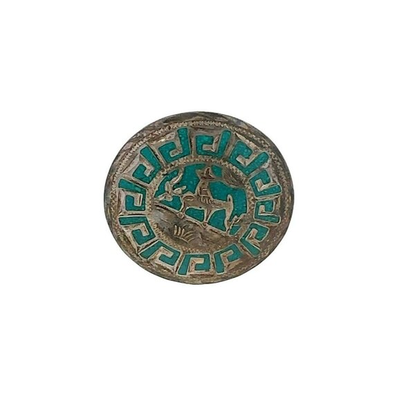 Vintage Hallmarked Mexico Sterling Silver & Inlaid Turquoise‎ Pendant Pin 199 - Picture 1 of 6